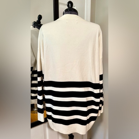Gently Worn MNG Black and Cream Striped Crew Neck Sweater - Picture 2 of 3